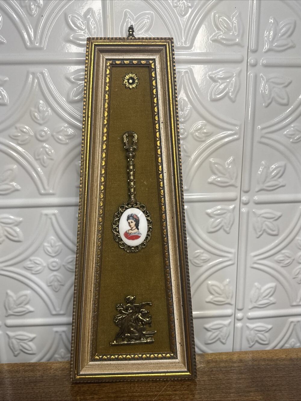Vintage E.A. Riba Co Framed Spoon Wall Plaque #341 Gold 14”